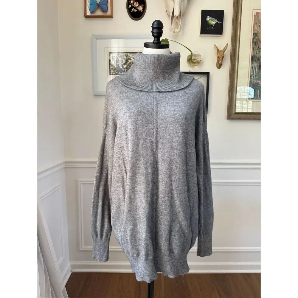 RD Style Cowl Neck Oversized Sweater Pockets Grey M